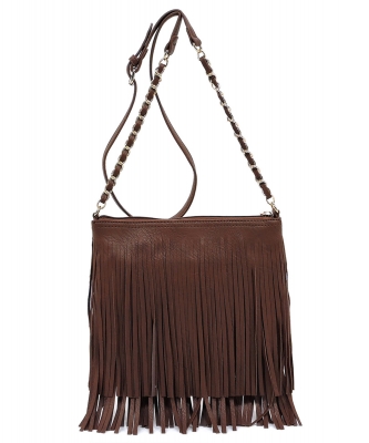 Faux Leather Fringe Hand Bag E031 COFFEE